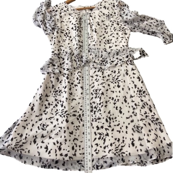 Sam Edelman dress woven chiffon peplum black white contemporary wide sleeves - Picture 7 of 13